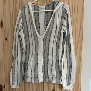 O'Neill Cream and Navy Striped V‑Neck Hooded Sweater